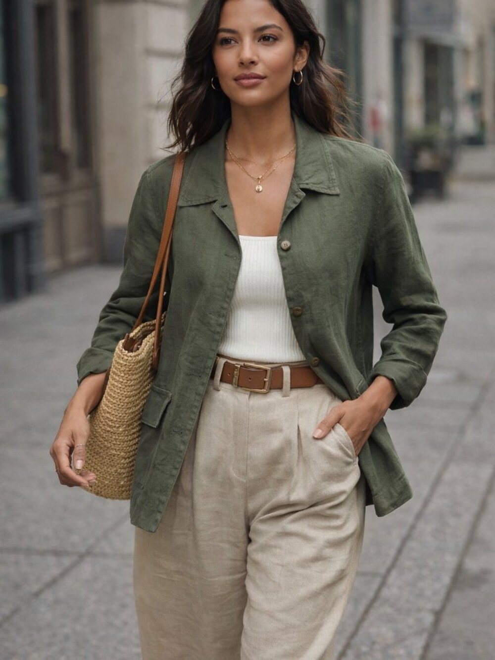 Jones, New York Sport Collection 100% linen jacket Olive Green  Size M